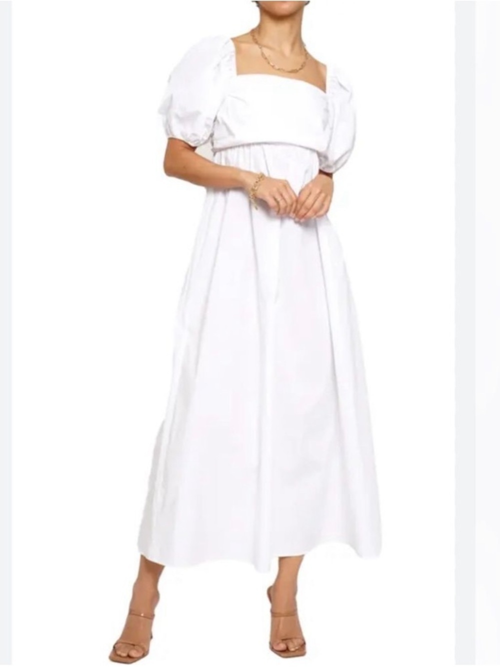 Know.one.cares White Puff-Sleeve Midi Dress - Women NWT